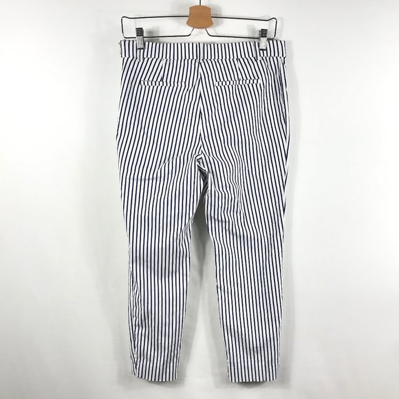 Jules Leopold Crop Pants Womens Medium Striped Navy Blue Pull On Stretch Ankle - Picture 6 of 10